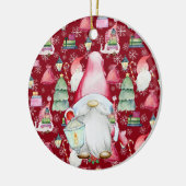 Kerstman Gnoom & Rode Patroon Naam & Datum Keramisch Ornament (Links)