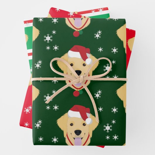 Kerstman Golden Retriever Dog Snowflake Inpakpapier Vel (In situ)