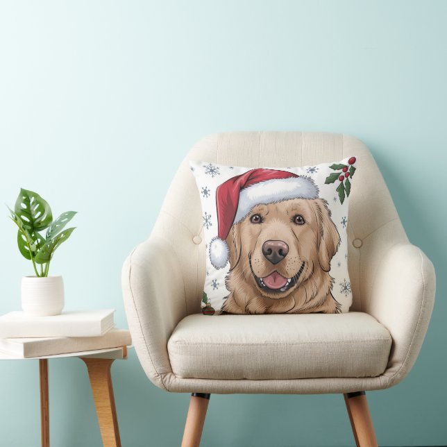 Kerstman Golden Retriever Sierkussen (Stoel)