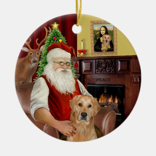 Kerstman - GoldenRetriever (K) Keramisch Ornament (Voorkant)