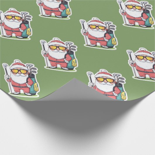 Kerstman Golfen Kerst Fun Cadeaupapier (Hoek)
