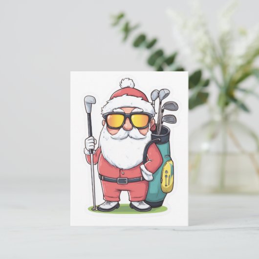 Kerstman Golfen Kerst Fun Feestdagenkaart (Staand voorkant)