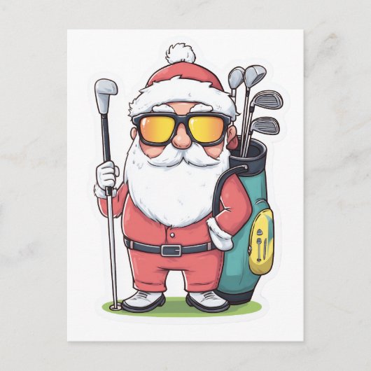 Kerstman Golfen Kerst Fun Feestdagenkaart (Voorkant)