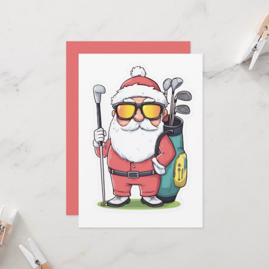 Kerstman Golfen Kerst Fun Kaart (Voorkant / Achterkant in situ)
