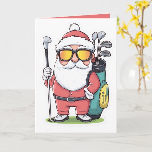 Kerstman Golfen Kerst Fun Kaart (Gele Bloem)