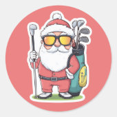 Kerstman Golfen Kerst Fun Ronde Sticker (Voorkant)