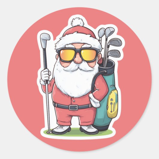 Kerstman Golfen Kerst Fun Ronde Sticker (Voorkant)