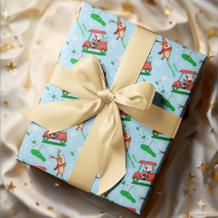 Kerstman Golfen Met Rendieren Patroon  Cadeaupapier