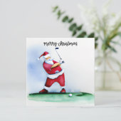 Kerstman golfen op de green  feestdagenkaart (Staand voorkant)