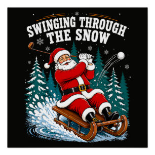 Kerstman golfen vrolijk kerstfeest golfer perfect poster
