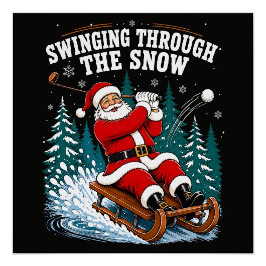 Kerstman golfen vrolijk kerstfeest golfer perfect poster (Voorkant)
