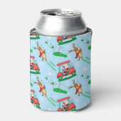Kerstman Golfend Met Rendieren Patroon Blikjeskoeler (Blikje Voorkant)
