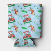 Kerstman Golfend Met Rendieren Patroon Blikjeskoeler (Voorkant)