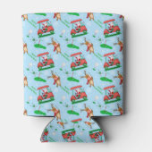 Kerstman Golfend Met Rendieren Patroon Blikjeskoeler (Achterkant)