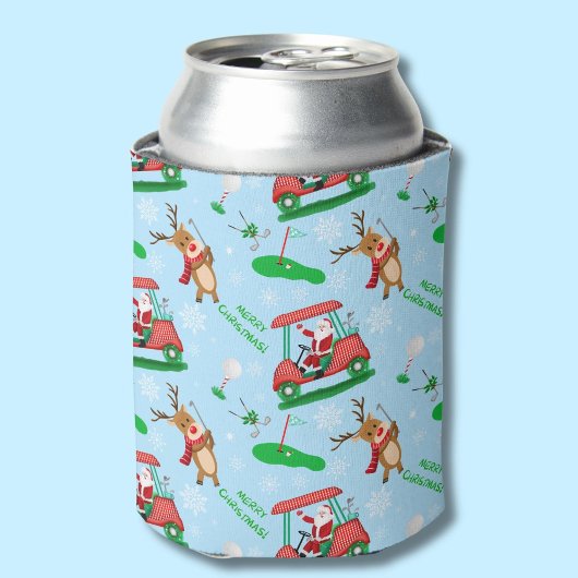 Kerstman Golfend Met Rendieren Patroon Blikjeskoeler
