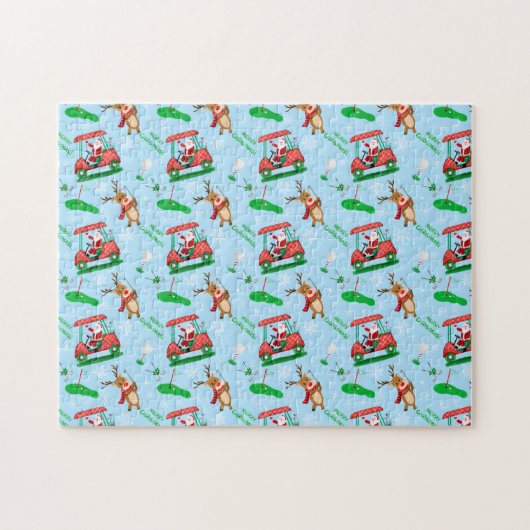 Kerstman Golfend Met Rendieren Patroon  Legpuzzel (Horizontaal)
