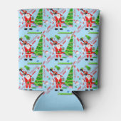 Kerstman golft bij kerstboom  blikjeskoeler (Voorkant)