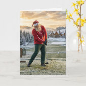 Kerstman golft Grappige Kerst Kaart (Gele Bloem)