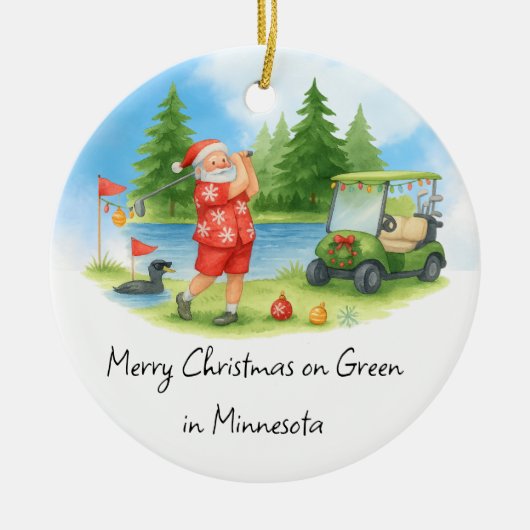 Kerstman golft in Minnesota Kerst Keramisch Ornament (Voorkant)