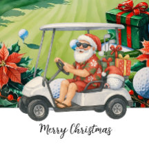 Kerstman golft kerst in juli