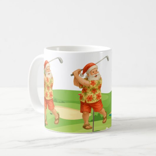 Kerstman golft kerst in juli koffiemok (Voorkant links)