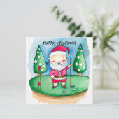 Kerstman golft op de green feestdagenkaart (Staand voorkant)