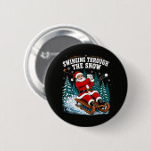 Kerstman golft vrolijk kerstfeest golfer ronde button 5,7 cm (Voorkant /achterkant)
