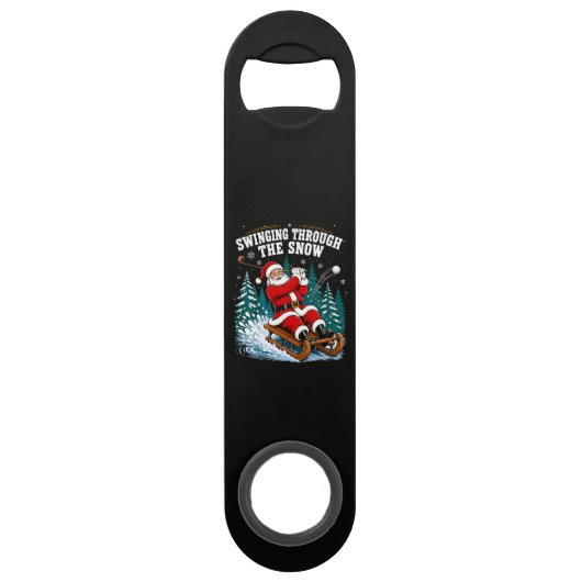 Kerstman golft vrolijk kerstfeest golfer speed flessenopener (Voorkant)