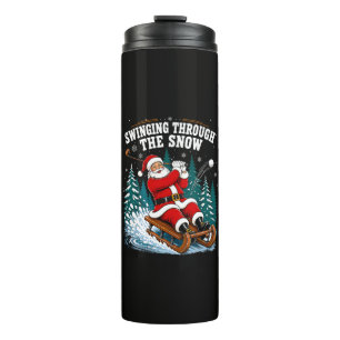 Kerstman golft vrolijk kerstfeest golfer thermosbeker