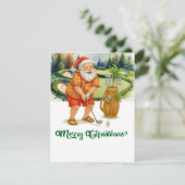 Kerstman golft vrolijke kerst feestdagenkaart (Staand voorkant)