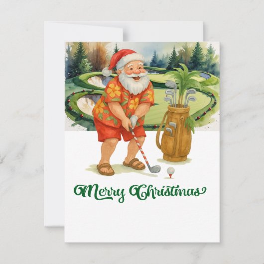 Kerstman golft vrolijke kerst feestdagenkaart (Voorkant)