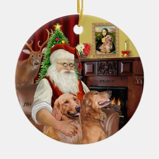 Kerstman - GoudenRetriever (TWEE-B) Keramisch Ornament (Voorkant)
