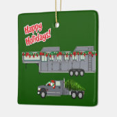 Kerstman Grijze Vrachtwagen en Paard Trailer Kerst Keramisch Ornament (Links)