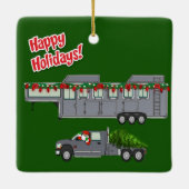 Kerstman Grijze Vrachtwagen en Paard Trailer Kerst Keramisch Ornament (Achterkant)