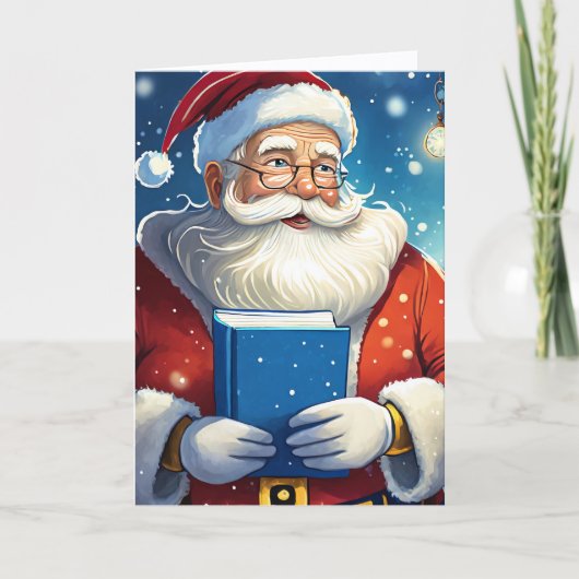 Kerstman Grote Boek Kerstmis Kaart (Voorkant)