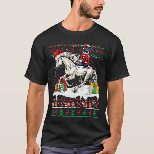 Kerstman Grote Deen Rijden Paard Kersttrui Lo T-shirt (Voorkant)