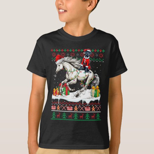 Kerstman Grote Deen Rijden Paard Kersttrui Lo T-shirt (Voorkant)