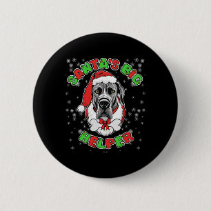Kerstman Grote Helper Dog Great Dane Kerstmis Lief Ronde Button 5,7 Cm