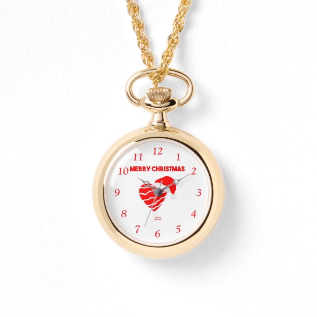 Kerstman Hart Gouden Ketting Horloge (Voorkant)