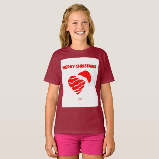 Kerstman Hart Meisjes Maroon Basic T Shirt (Voorkant volledig)