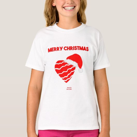 Kerstman Hart Meisjes Wit Basic T Shirt (Voorkant)