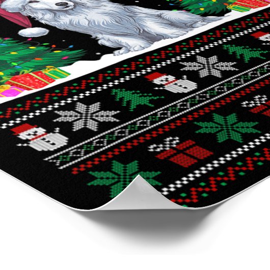 Kerstman Hat Akbash Hond Kerstboom Lights Ugly Sw Poster (Hoek)