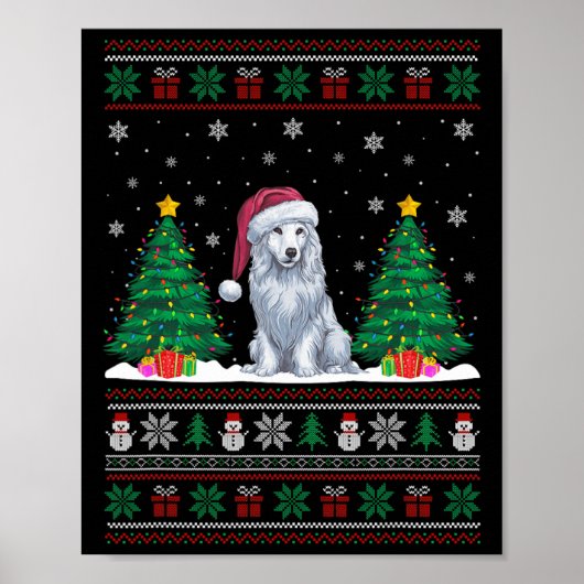 Kerstman Hat Akbash Hond Kerstboom Lights Ugly Sw Poster (Voorkant)