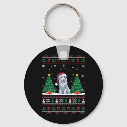 Kerstman Hat Akbash Hond Kerstboom Lights Ugly Sw Sleutelhanger (Voorkant)