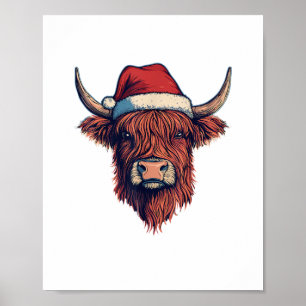 Kerstman Hat Schotse Hoogland Koe voor Koe Poster