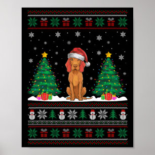 Kerstman Hat Vizsla Hond Kerstboom Lights Ugly Sw Poster