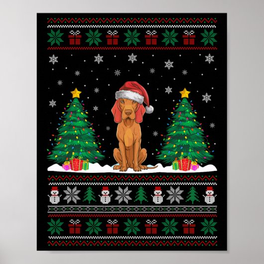 Kerstman Hat Vizsla Hond Kerstboom Lights Ugly Sw Poster (Voorkant)