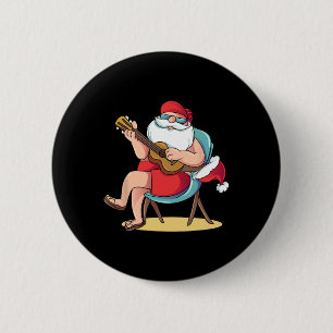 Kerstman Hawaiaanse Gitaar Kerstmis in Juli  Ronde Button 5,7 Cm