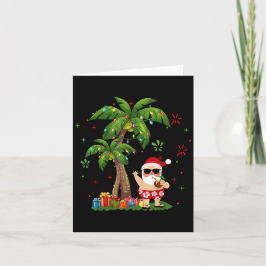 Kerstman Hawaïaanse Kerst Palm Tree Lights Xmas Kaart (Voorkant)