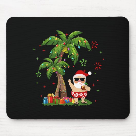 Kerstman Hawaïaanse Kerst Palm Tree Lights Xmas Muismat (Voorkant)